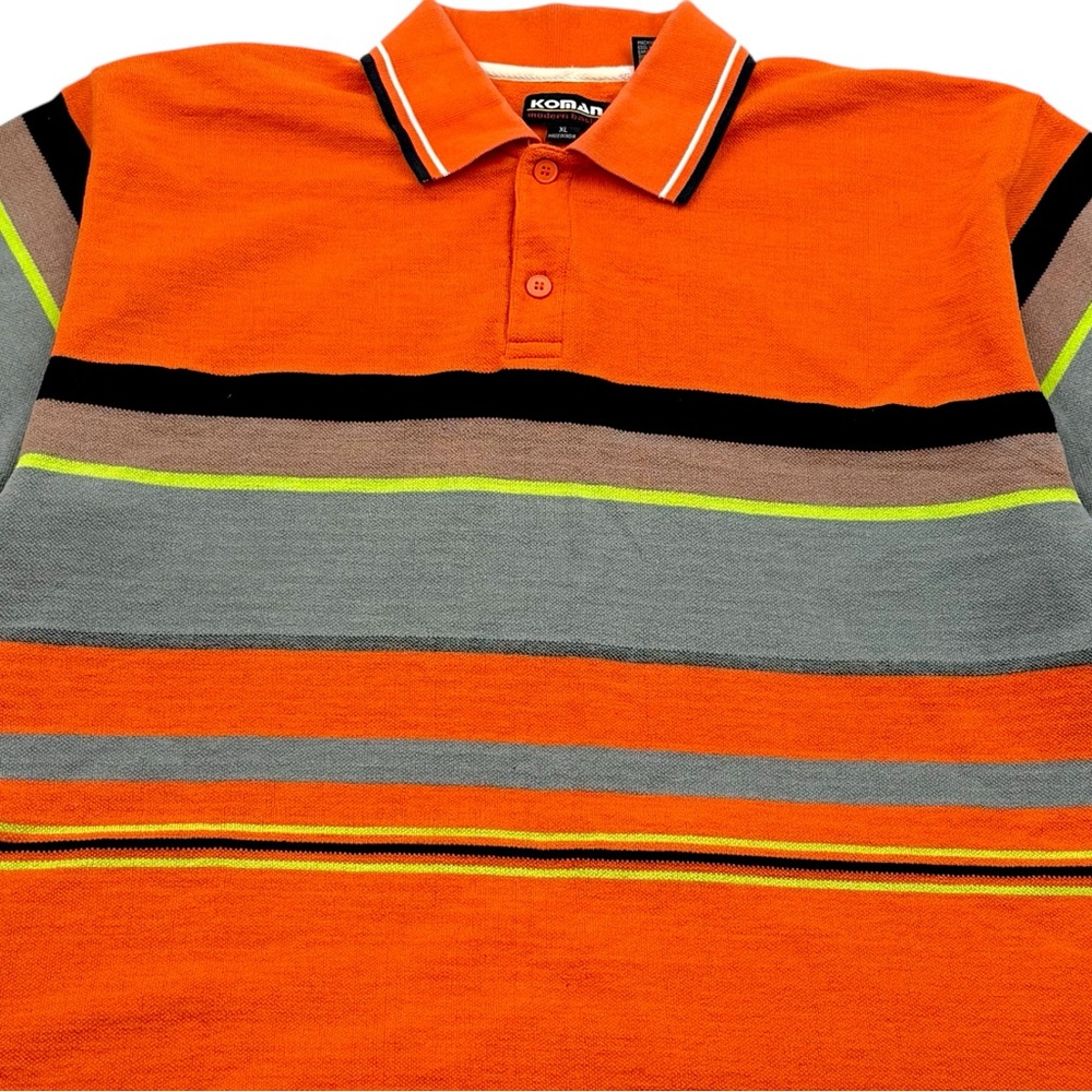 Konan Striped Polo Shirt XL Orange Gray Neon Y2K Retro Streetwear Mens Y2K Retro